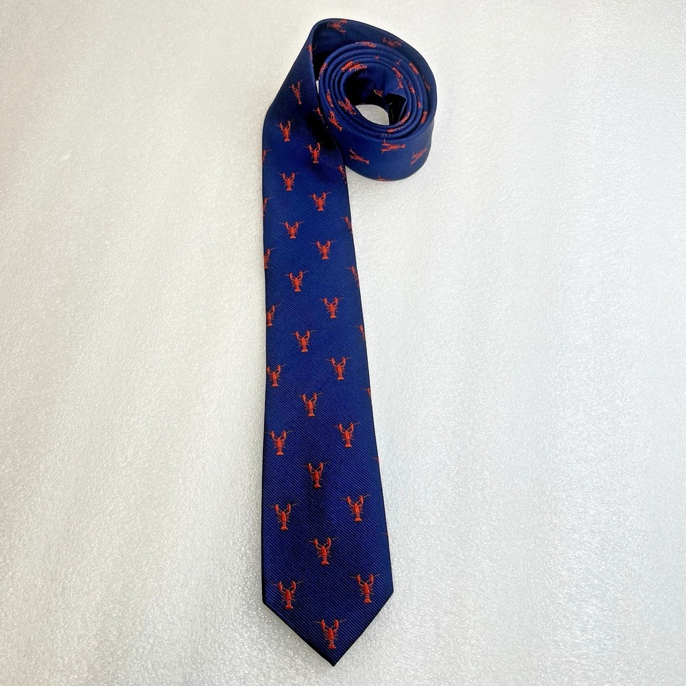 J Crew Blue With Red Lobsters Novelty Print Silk Tie Necktie Men's